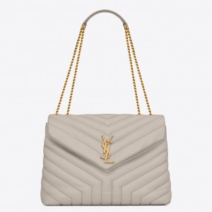 Saint Laurent LouLou Medium Chain Bag In White Quilted Calfskin