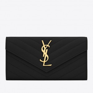 Saint Laurent Cassandre Large Flap Wallet in Black Matelasse Leather