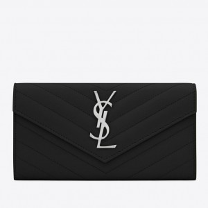 Saint Laurent Cassandre Large Flap Wallet in Noir Matelasse Leather