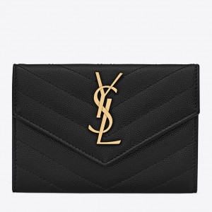 Saint Laurent Cassandre Small Envelope Wallet in Black Matelasse Leather