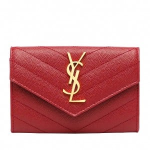 Saint Laurent Cassandre Small Envelope Wallet in Red Matelasse Leather