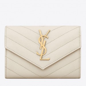 Saint Laurent Cassandre Small Envelope Wallet in White Matelasse Leather