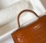 Hermes Kelly Mini II Sellier Bag In Gold Crocodile Embossed Leather
