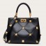 Valentino Roman Stud Top Handle Bag In Black Nappa Leather